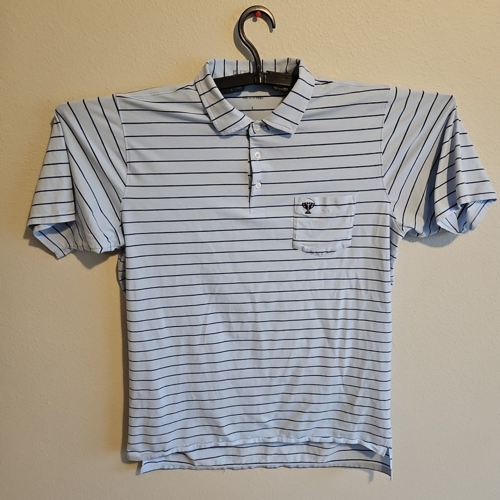 B Draddy Polo Golf Shirt Mens Size Large Blue Striped Trident Cup‎ Pocket